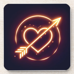 glowing image of a heart with cupid's arrow coaster