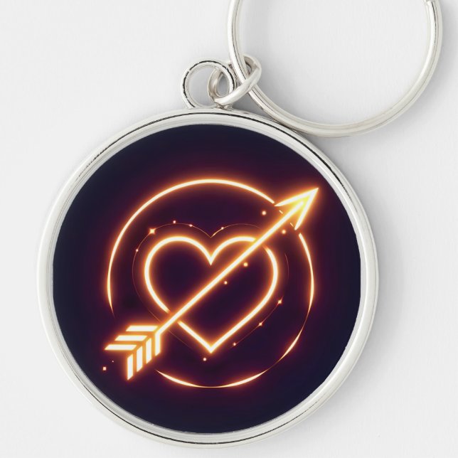 glowing image of a heart with cupid's arrow key ring (Front)