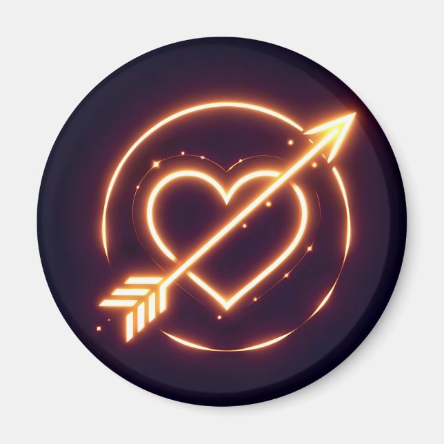 glowing image of a heart with cupid's arrow magnet (Front)