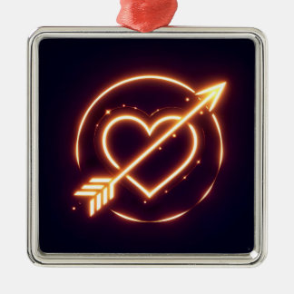 glowing image of a heart with cupid's arrow metal ornament