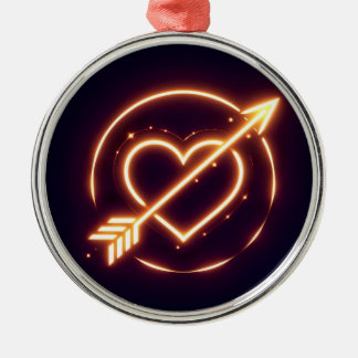 glowing image of a heart with cupid's arrow metal ornament