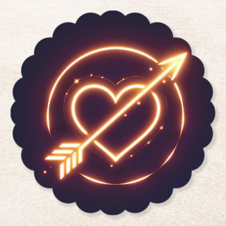 glowing image of a heart with cupid's arrow paper coaster