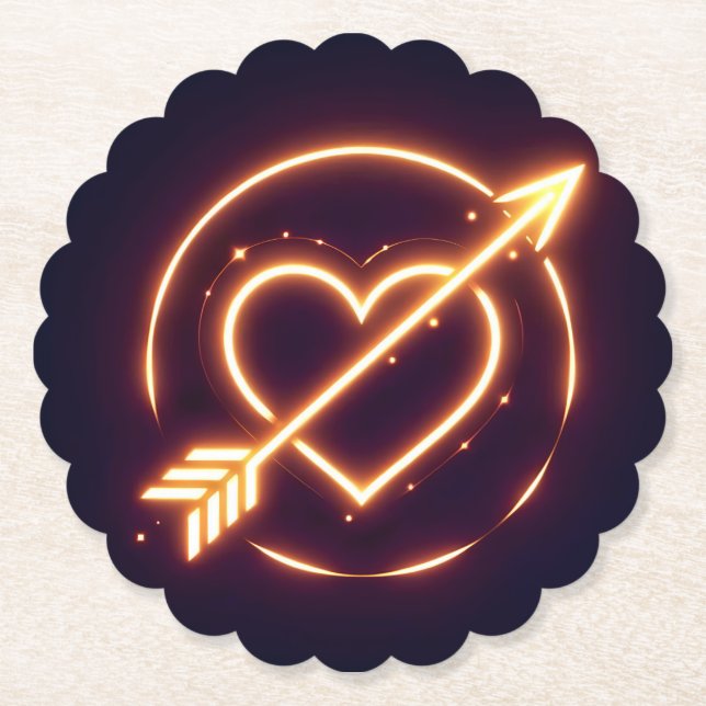 glowing image of a heart with cupid's arrow paper coaster (Front)