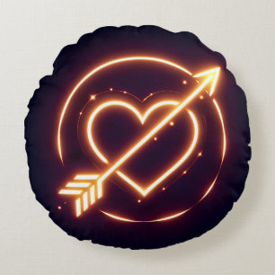 glowing image of a heart with cupid's arrow round cushion