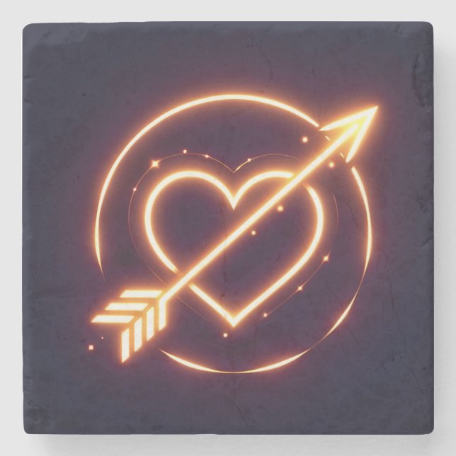 glowing image of a heart with cupid's arrow stone coaster (Front)