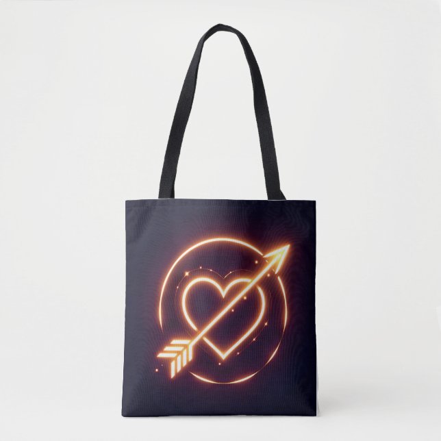 glowing image of a heart with cupid's arrow tote bag (Front)