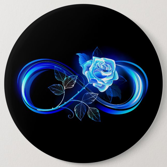 Glowing infinity with blue rose 6 cm round badge (Front)
