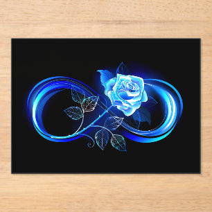Glowing infinity with blue rose acrylic invitations