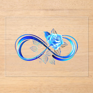 Glowing infinity with blue rose acrylic invitations