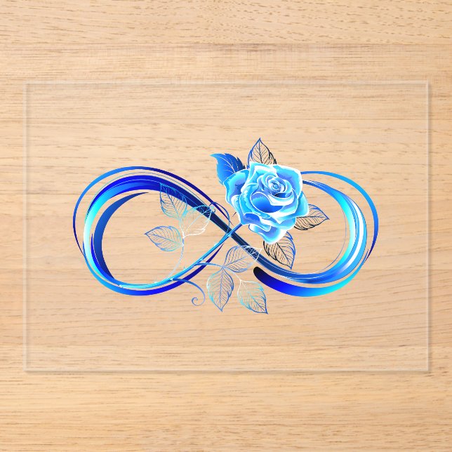 Glowing infinity with blue rose acrylic invitations (Front)