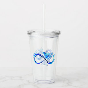 Glowing infinity with blue rose acrylic tumbler