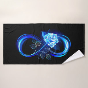 Glowing infinity with blue rose bath towel