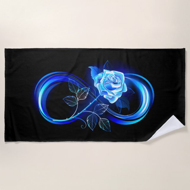 Glowing infinity with blue rose beach towel (Front)
