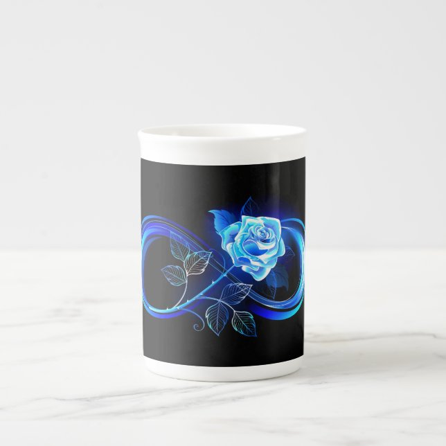 Glowing infinity with blue rose bone china mug (Front)