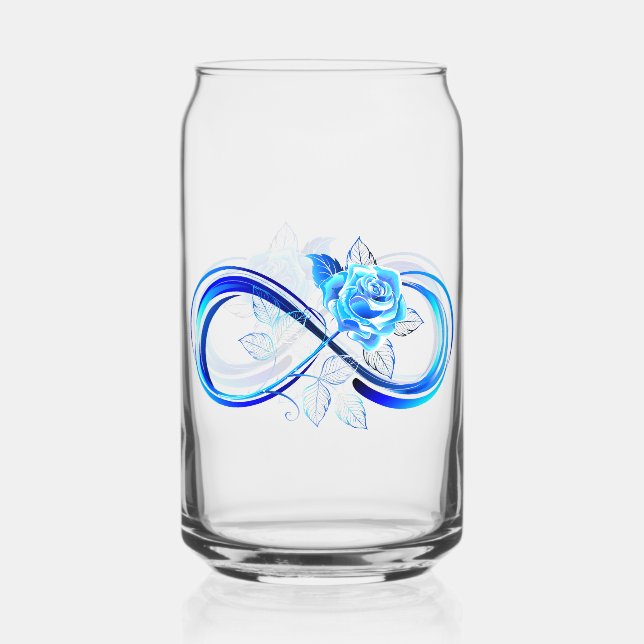 Glowing infinity with blue rose can glass (Front)