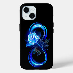 Glowing infinity with blue rose iPhone 15 case