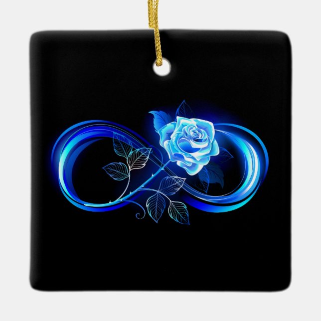 Glowing infinity with blue rose ceramic ornament (Front)