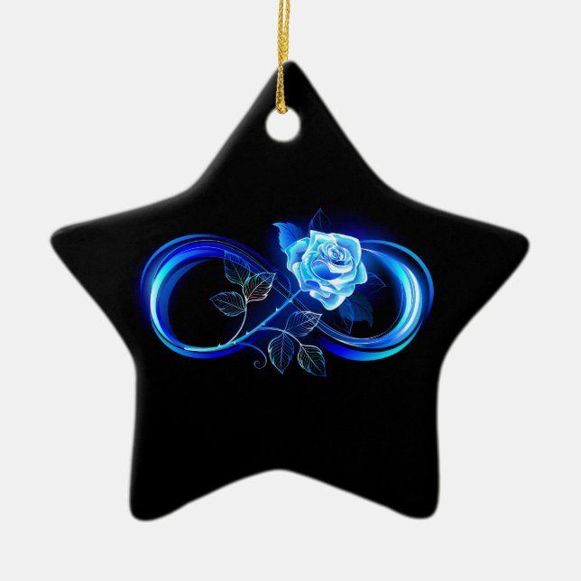 Glowing infinity with blue rose ceramic ornament (Front)