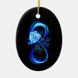 Glowing infinity with blue rose ceramic ornament