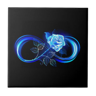 Glowing infinity with blue rose ceramic tile