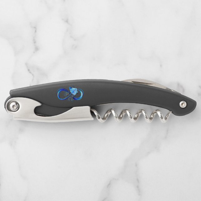 Glowing infinity with blue rose corkscrew (Front)