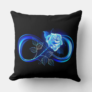 Glowing infinity with blue rose cushion