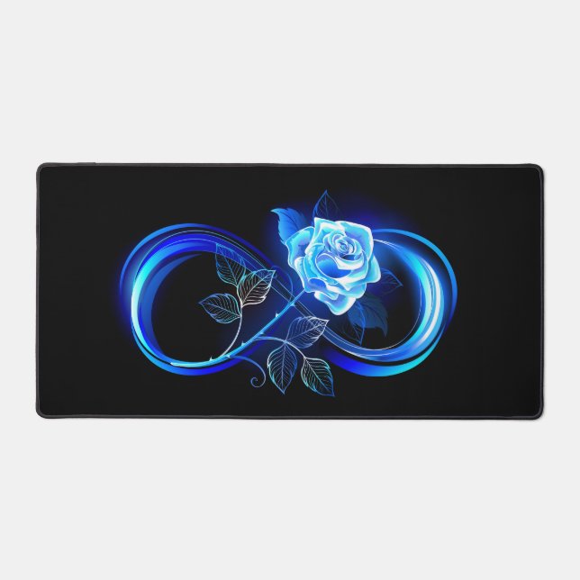Glowing infinity with blue rose desk mat (Front)