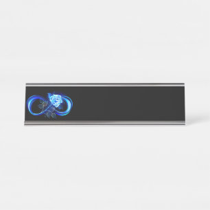 Glowing infinity with blue rose desk name plate
