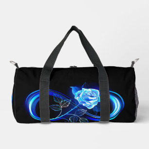 Glowing infinity with blue rose duffle bag