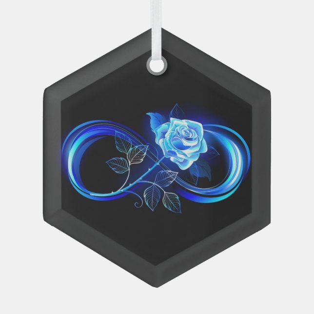Glowing infinity with blue rose glass tree decoration (Front)