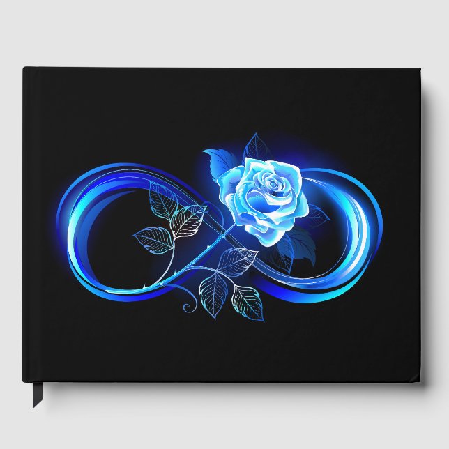 Glowing infinity with blue rose guest book (Front)
