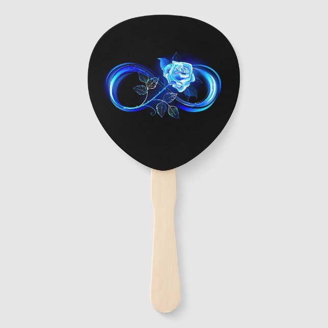 Glowing infinity with blue rose hand fan (Front)