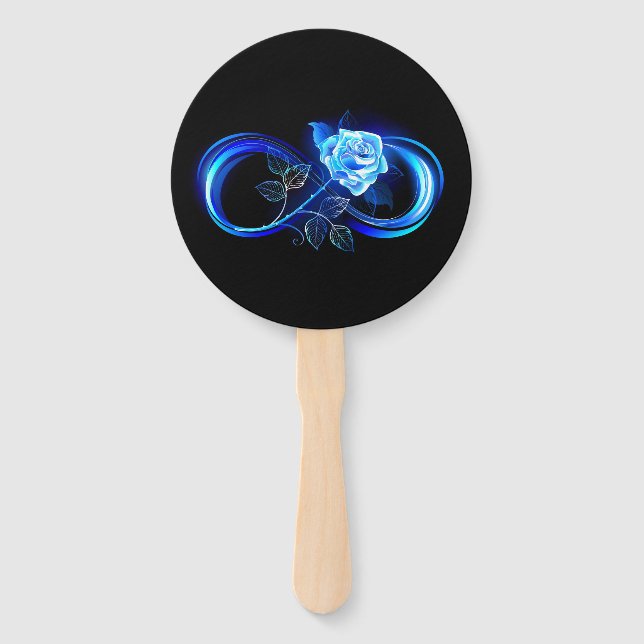 Glowing infinity with blue rose hand fan (Front)