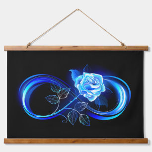 Glowing infinity with blue rose hanging tapestry