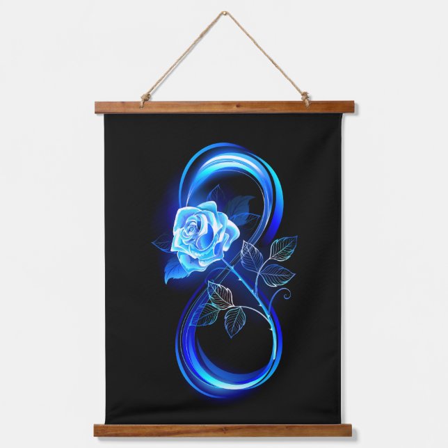 Glowing infinity with blue rose hanging tapestry (Front)