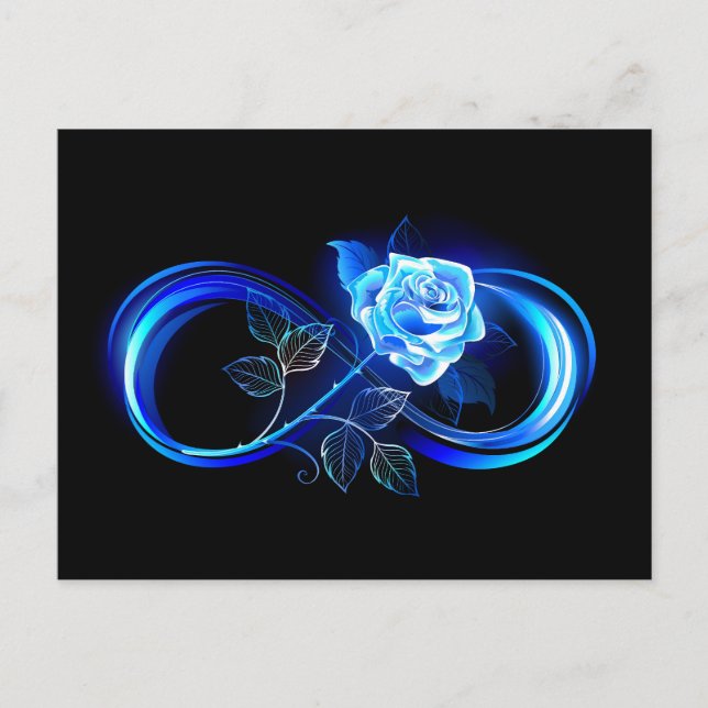 Glowing infinity with blue rose invitation postcard (Front)