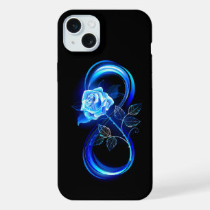 Glowing infinity with blue rose iPhone 15 plus case
