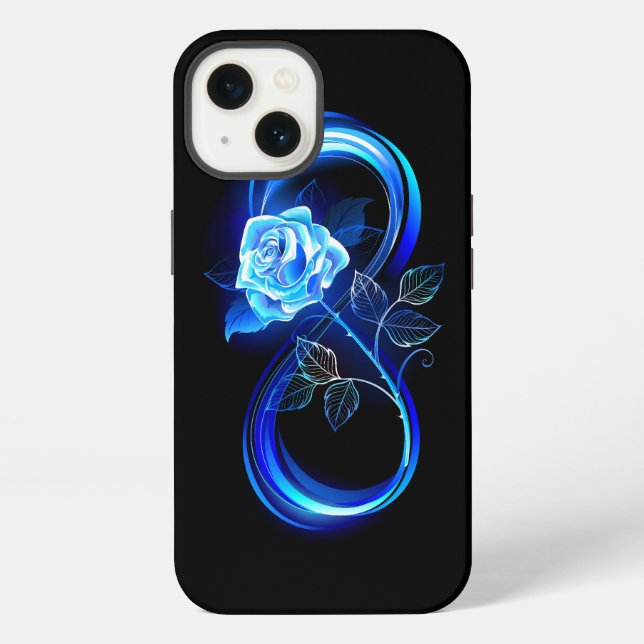 Glowing infinity with blue rose iPhone case (Back)