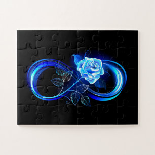 Glowing infinity with blue rose jigsaw puzzle