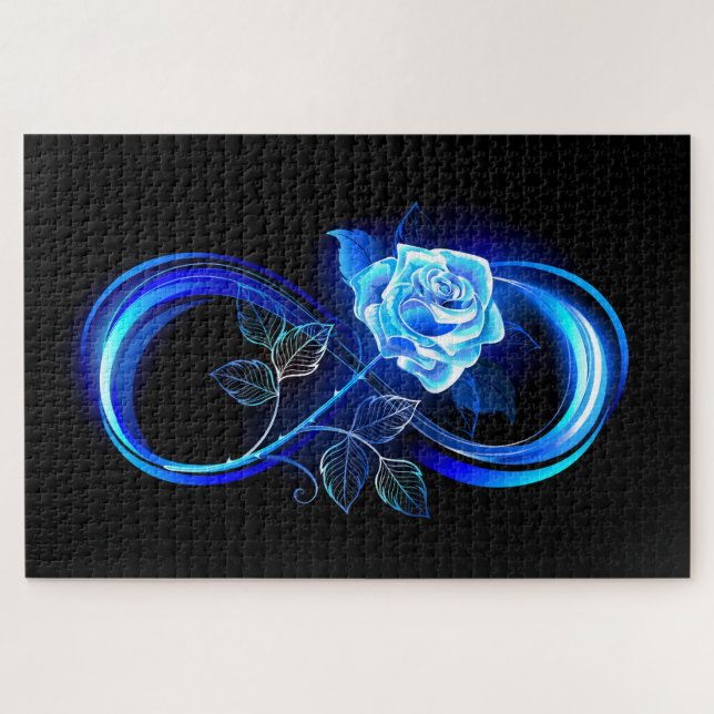 Glowing infinity with blue rose jigsaw puzzle (Horizontal)
