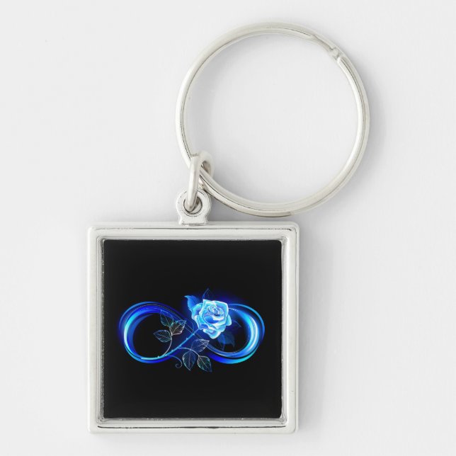 Glowing infinity with blue rose key ring (Front)