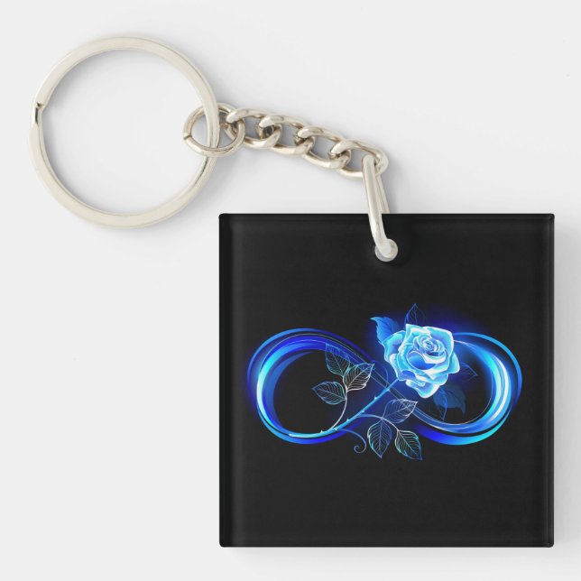 Glowing infinity with blue rose key ring (Front)