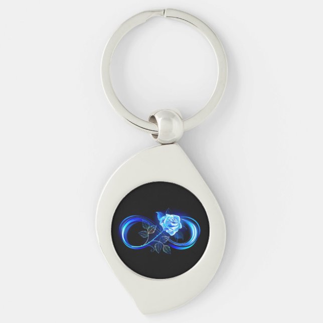 Glowing infinity with blue rose key ring (Front)