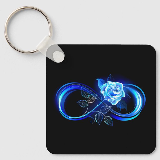 Glowing infinity with blue rose key ring (Front)