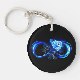 Glowing infinity with blue rose key ring