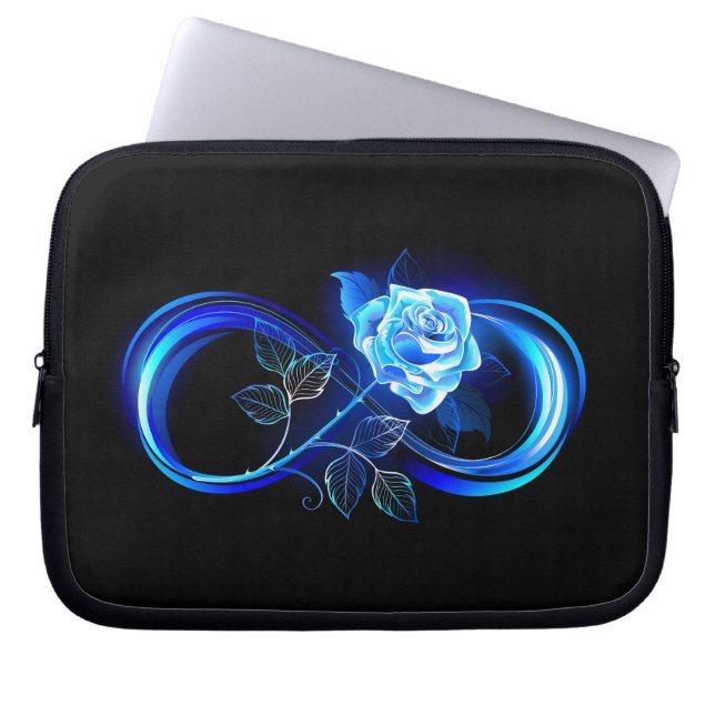 Glowing infinity with blue rose laptop sleeve (Front)