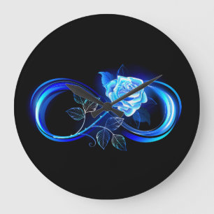 Glowing infinity with blue rose large clock