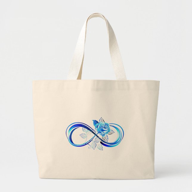 Glowing infinity with blue rose large tote bag (Front)