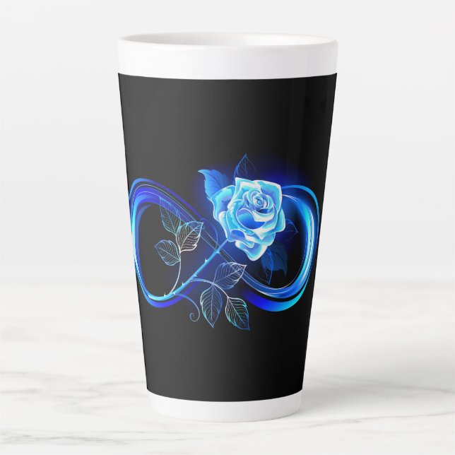 Glowing infinity with blue rose latte mug (Front)