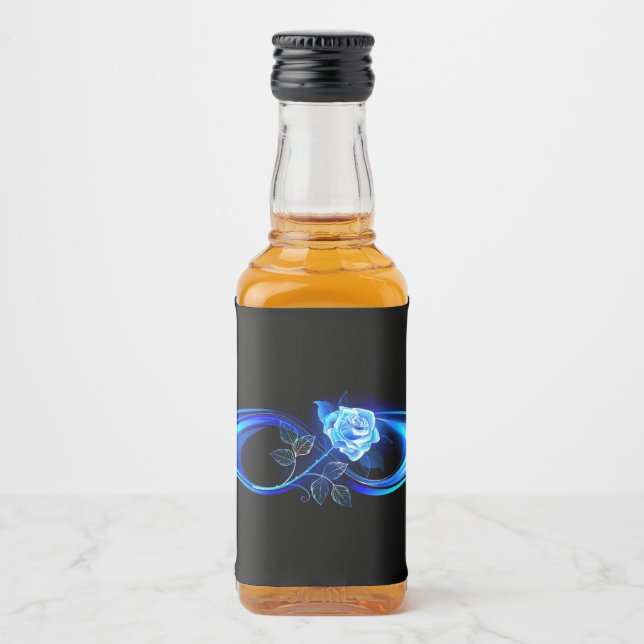 Glowing infinity with blue rose liquor bottle label (Front)